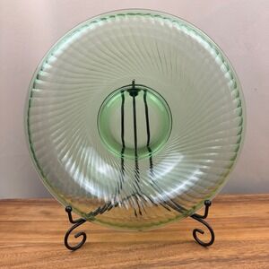 Imperial Glass Green Twisted Optic Depression Era Rolled Edge Console 12 Inch